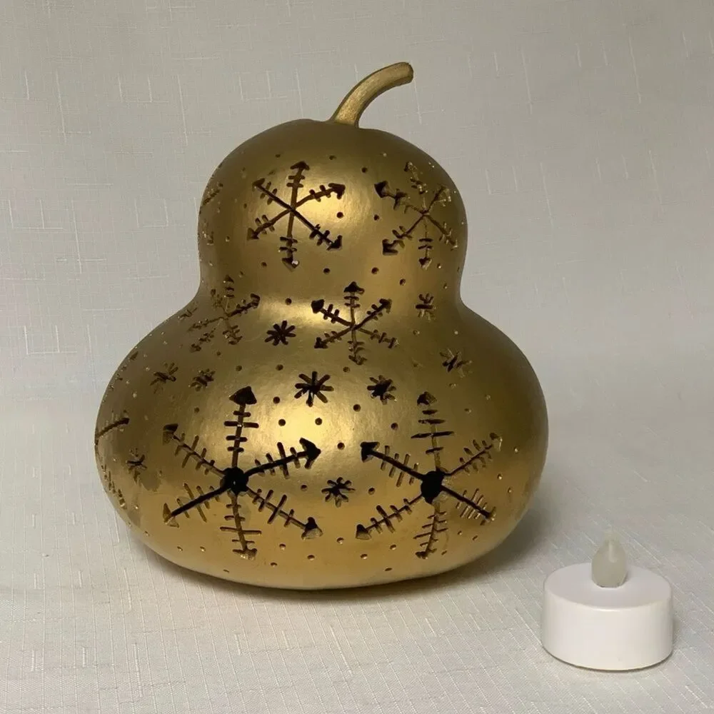 Gold Gourd Tea Light Fall Winter Home Decor Snowflake  Holiday